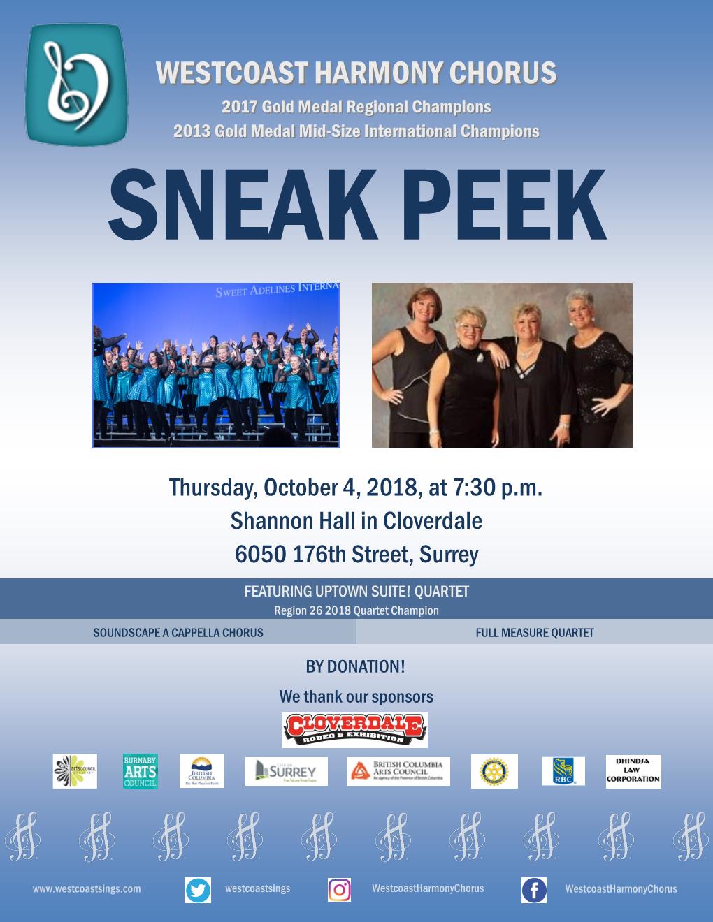 Westcoast Harmony Chorus: Sneak Peek @ Shannon Hall (Surrey, BC)